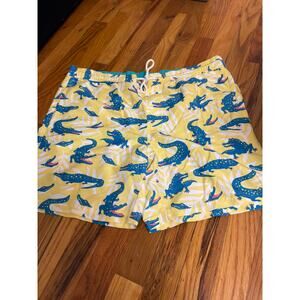 Mens Yellow Alligator Swim Trunks